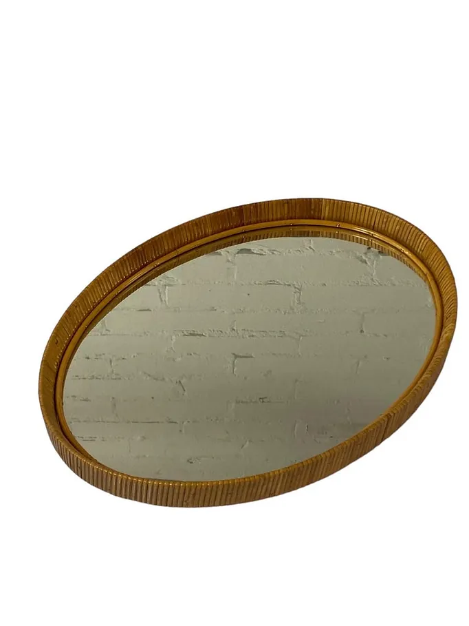 A Vintage Finnish Rattan Oval Mirror, 1960s