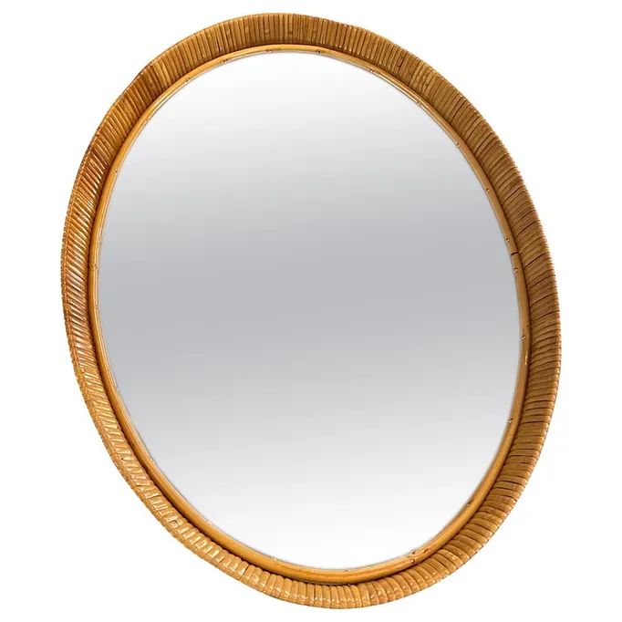 A Vintage Finnish Rattan Oval Mirror, 1960s