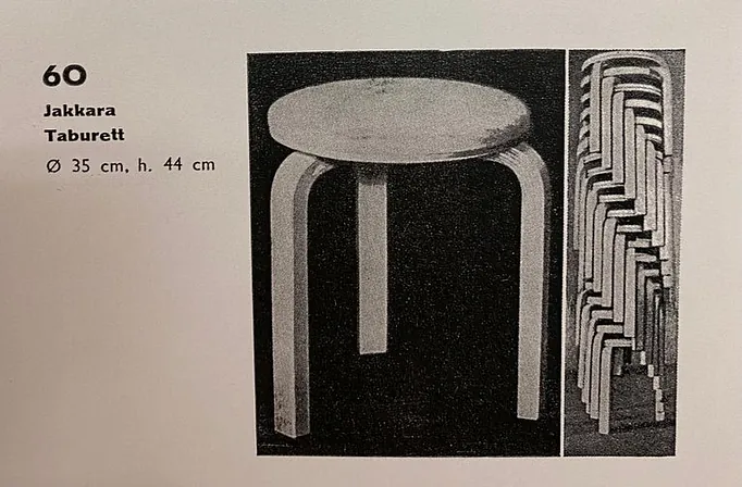 Alvar Aalto 3 Legged Stool Model 60, Beige Linoleum and Black Legs, Artek 1950s