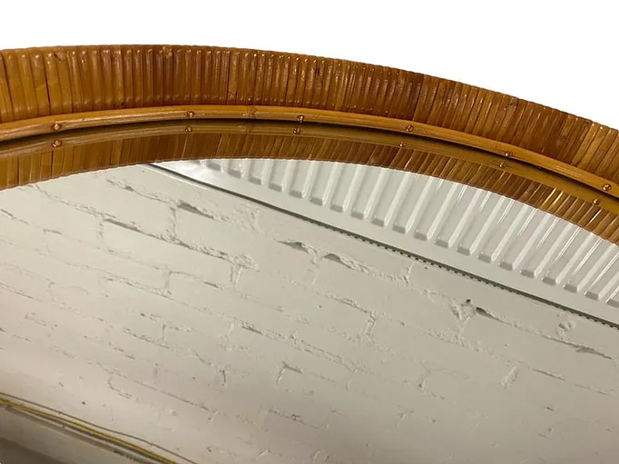 A Vintage Finnish Rattan Oval Mirror, 1960s