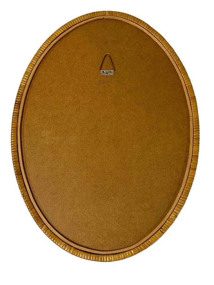 A Vintage Finnish Rattan Oval Mirror, 1960s