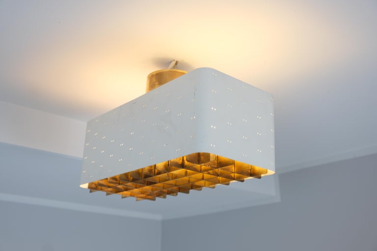 Paavo Tynell "Starry Sky" Ceiling Lamp Model 9068, White and Brass, Idman 1950s