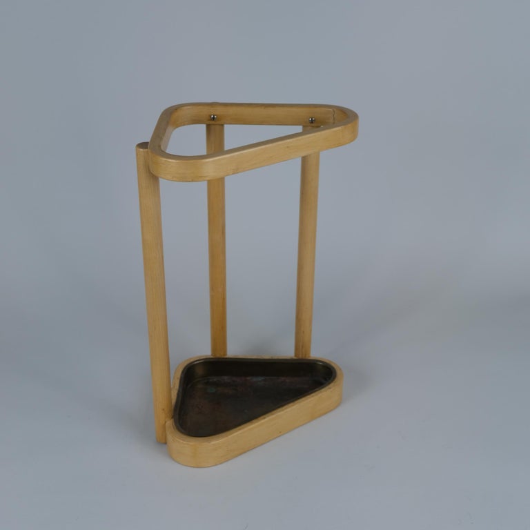 Alvar Aalto Triangular Umbrella Stand in Birch and Brass, Artek 1960s