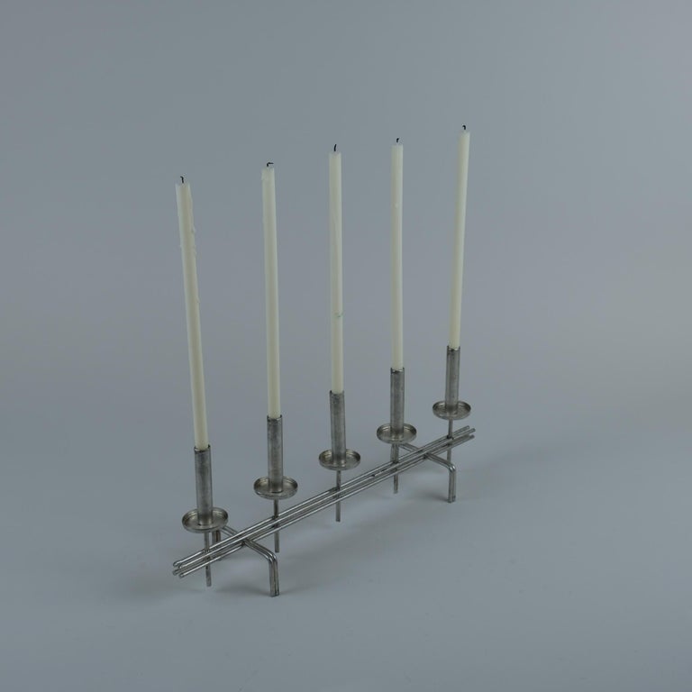 Minimalistic Handmade Paavo Tynell Tin Candelabra, 1960s