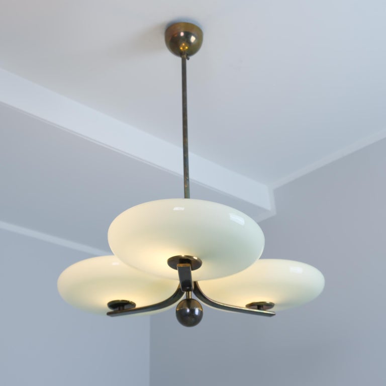 Paavo Tynell Ceiling Lamp Model 1507, Green Glass & Brass, Taito 1930s