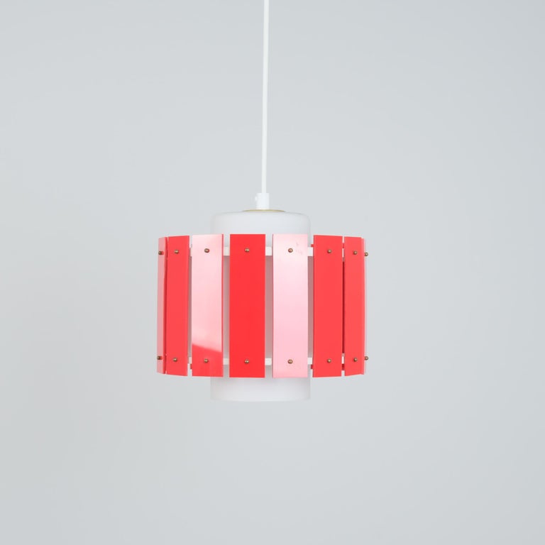 A Red & White Ceiling Pendant Model K2-47 by Maria Lindeman, Idman 1960s