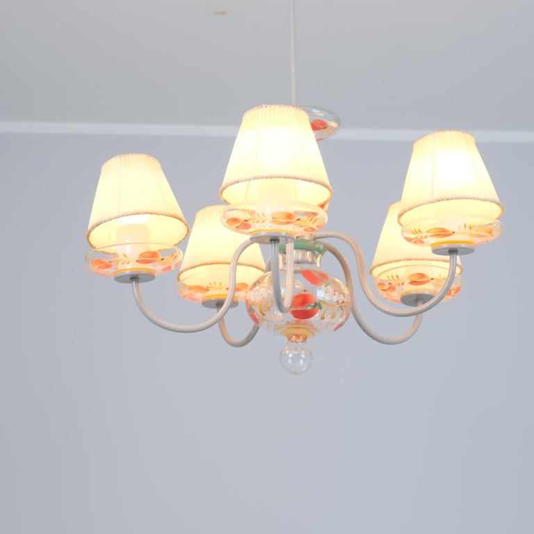 Paavo Tynell Hand Painted War Time Ceiling Lamp, Taito, Kauklahti Glass 1940s