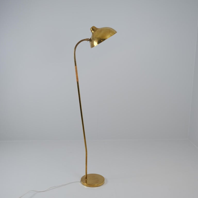 Exceedingly Rare Gunnel Nyman Brass & Rattan Floor Lamp Model 62044, Idman 1940s