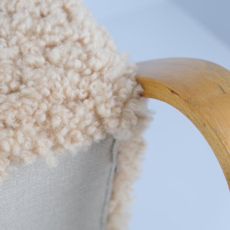 Alvar Aalto Padded Paimio 44 Lounge Chair in Birch & Sheepskin, Artek 1950s - Image 6