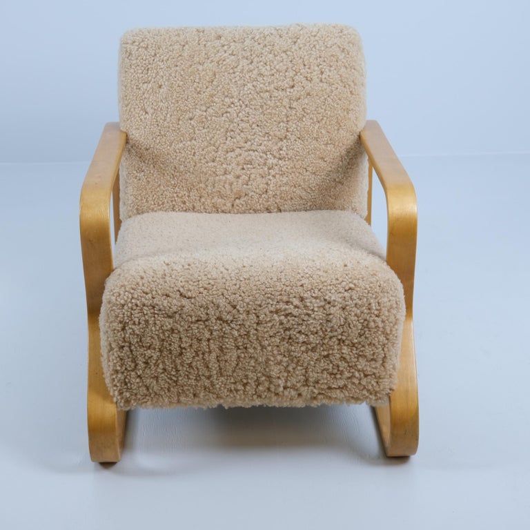 Alvar Aalto Padded Paimio 44 Lounge Chair in Birch & Sheepskin, Artek 1950s - Image 2