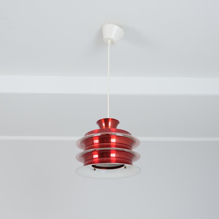 Vintage Finnish Design Layered Ceiling Lamp, Glossy Red, Attr. Kai Ruokonen