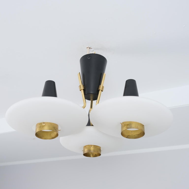 Futuristic "Enterprise" Ceiling Lamp, Itsu ER 113/3, Glass Black & Brass