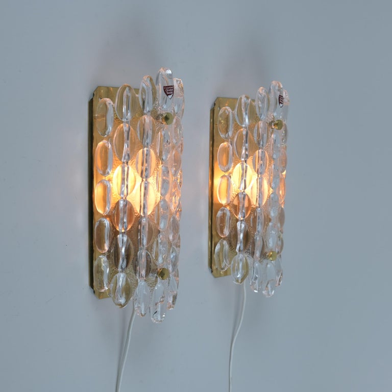 Pair of Wall Lights, Carl Fagerlund, Glass & Brass, Orrefors