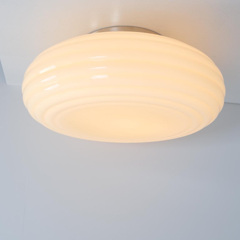 Art Deco Paavo Tynell Sizable Flushmount Model 1621, Beige Glass, Taito