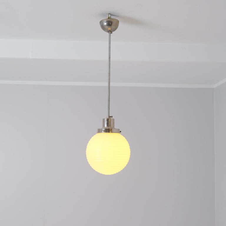 Paavo Tynell Art Deco Lamp 1601, Nikkled Brass & Opaline Glass