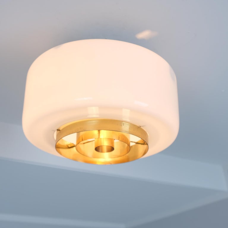 Paavo Tynell Ceiling Lamp Model A 2-7 in Brass & Opaline Glass, Idman