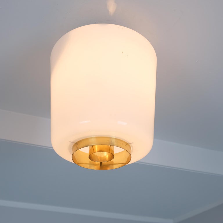 Paavo Tynell Ceiling Lamp Model A 2-10 in Brass & Opaline Glass, Idman
