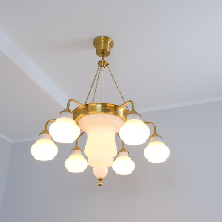 'Arabian Nights' Chandelier in Brass & Glass, Kai Ruokonen, Ker-lux