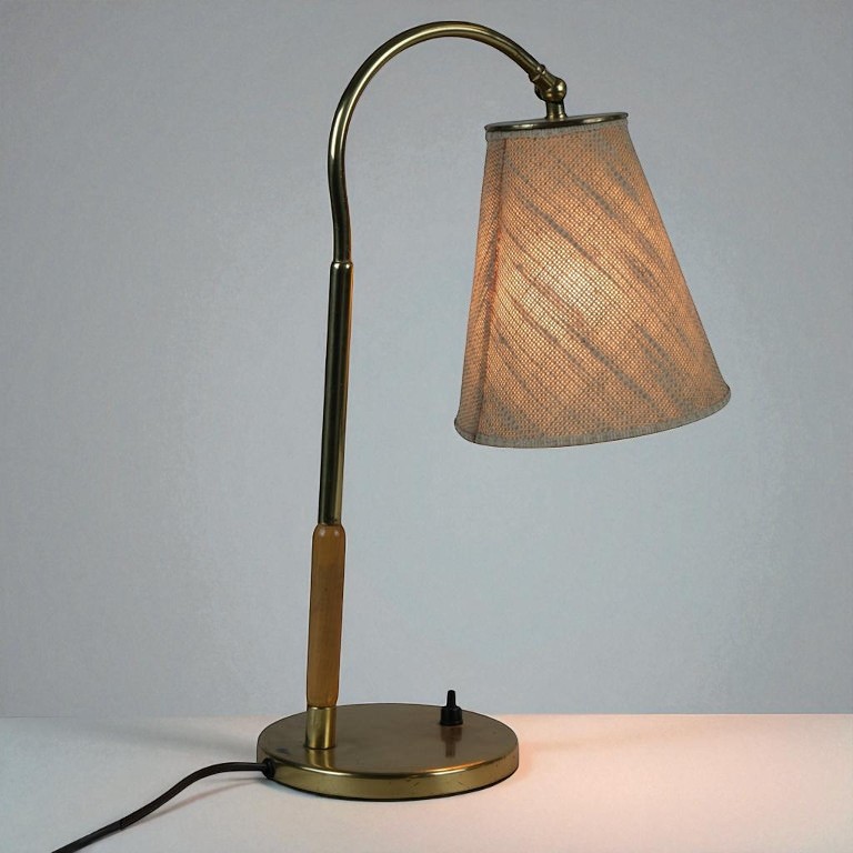 Paavo Tynell Adjustable Table Lamp 9201 in Brass, Birch & Linen, Taito