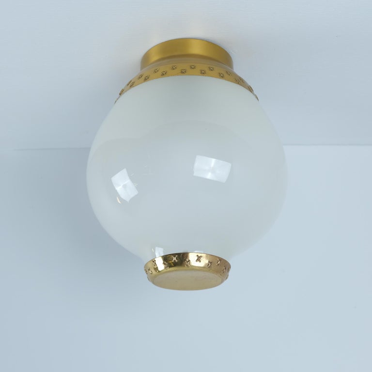 Sizable Lisa Johansson-Papé Brass & Opaline Flushmount model 1328