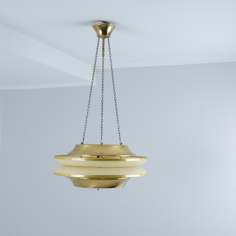 Modernistic Slatted Kai Ruokonen Ceiling Pendant in Brass and Beige
