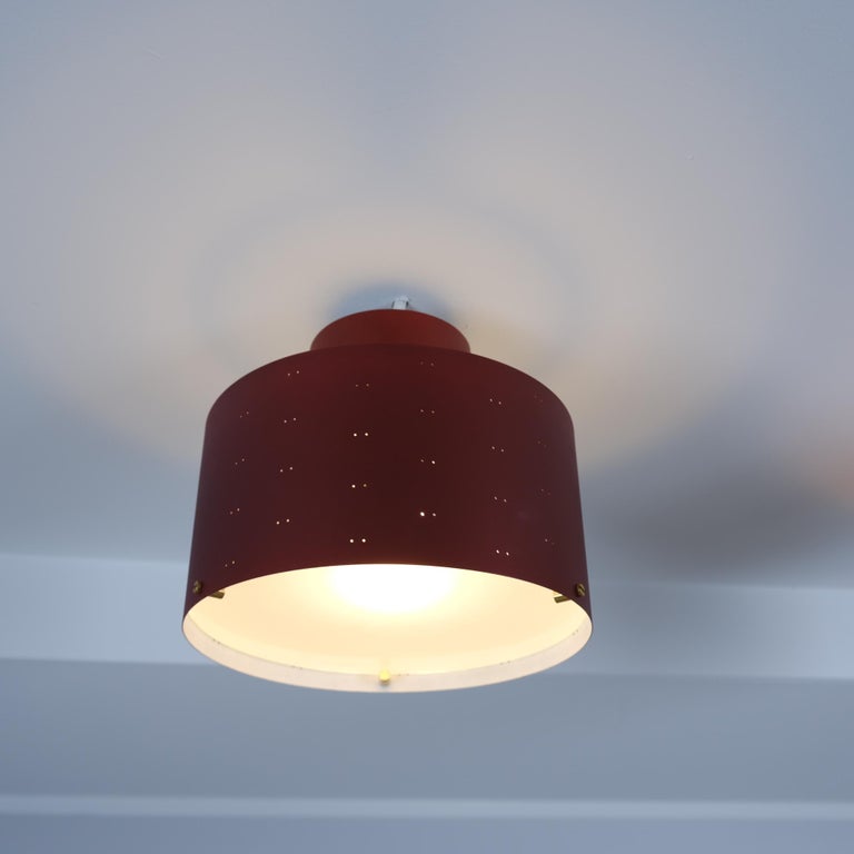 Paavo Tynell Round Starry Sky Ceiling Lamp 9069, Burgundy Red