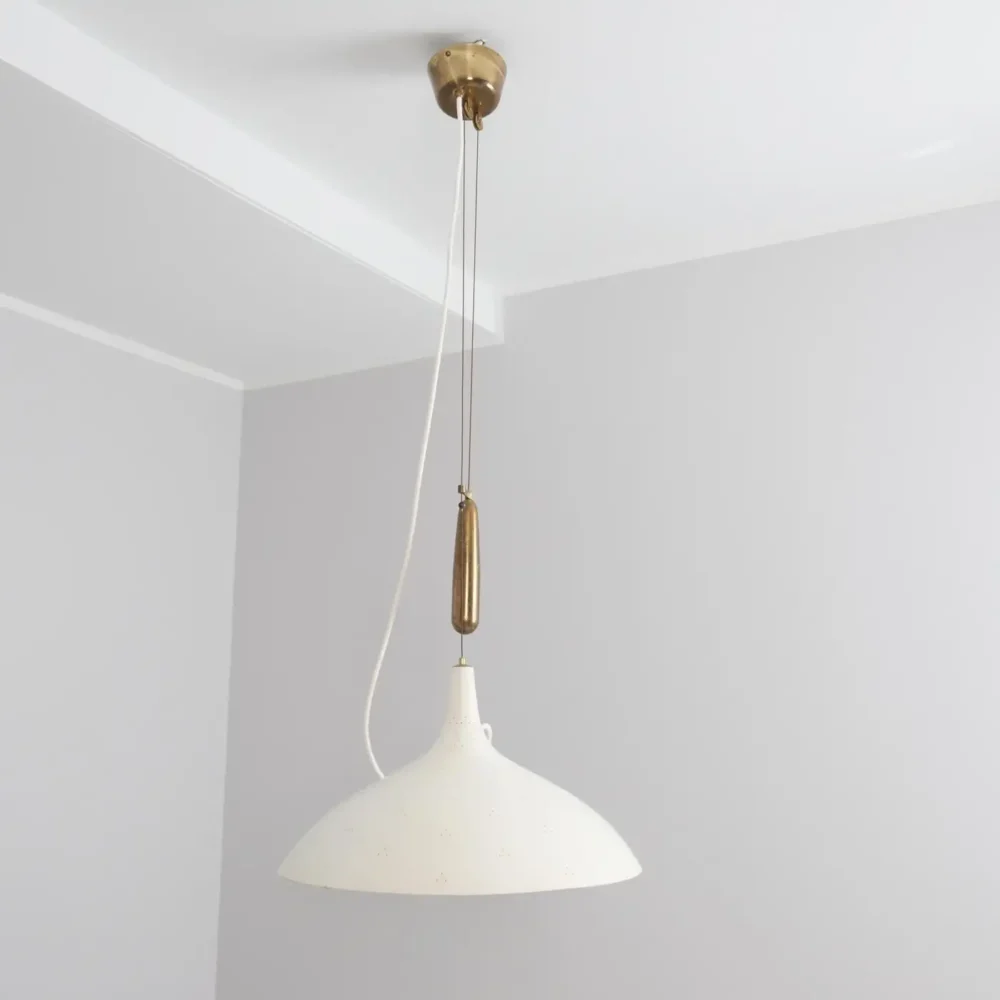 Paavo Tynell White Perfortated Adjustable Ceiling Lamp Model 1965, Taito