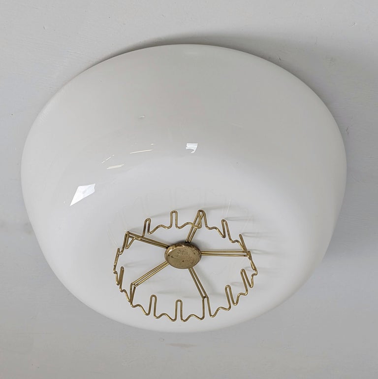 Lisa Johansson-Papé Brass & Opaline Flush mount model 71-116, Orno 1950s
