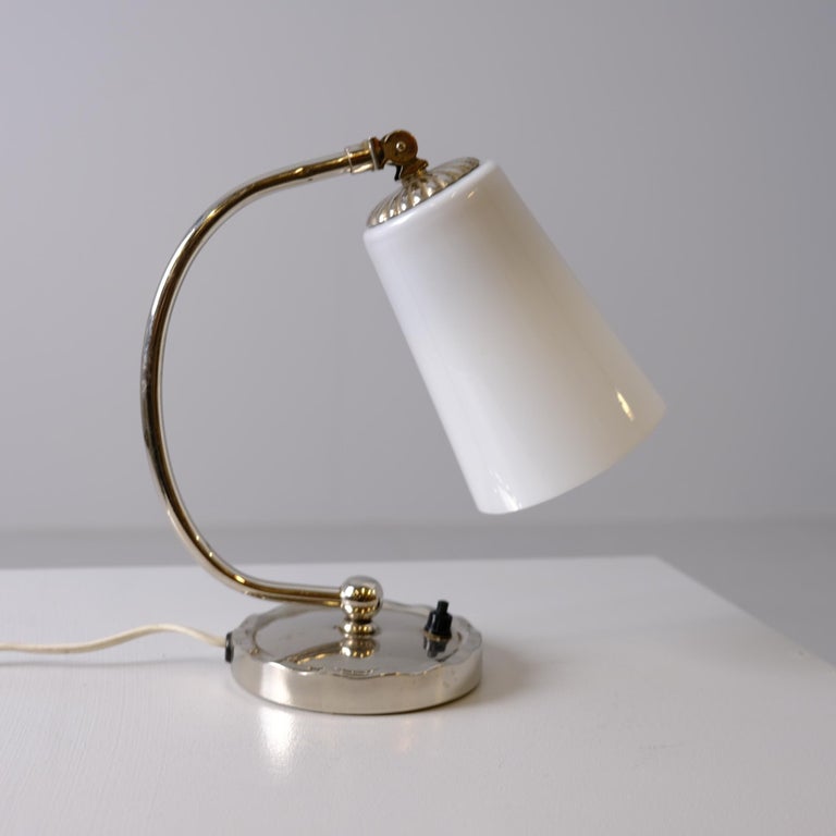 Art Deco Table / Wall Lamp in Chromed and Opaline Glass, Idman 1940s