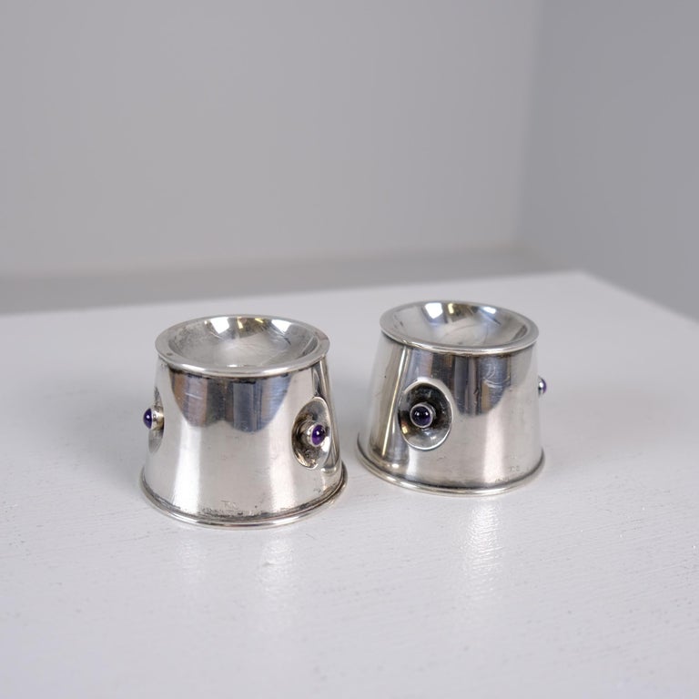 Modernist Pair of Reijo Sirkeoja Silver Candle Holders, Kultakeskus Finland 1967