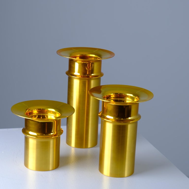 Set Of Three Tapio Wirkkala Bronze Candle Holders TW 486, Kultakeskus Oy 1970s