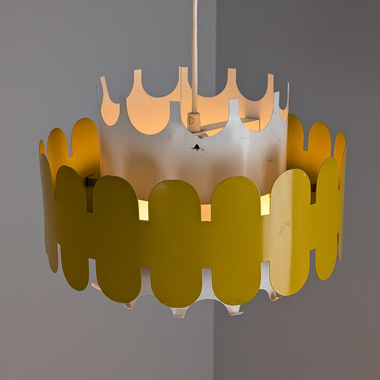 Modernist Sculptural Pendant by Anna-Maija Salo, Yellow & White, Aris 1960s
