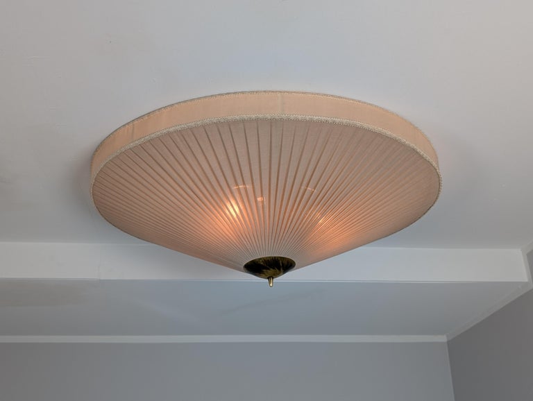Finnish Design Flush Mount in Brass & Pleated Textile, Aris 1970s