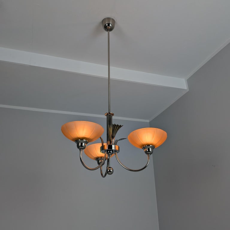 Delicate Pendant in Nickled Brass & Glass 313/3 Antti Hakkarainen, Finland 1930s