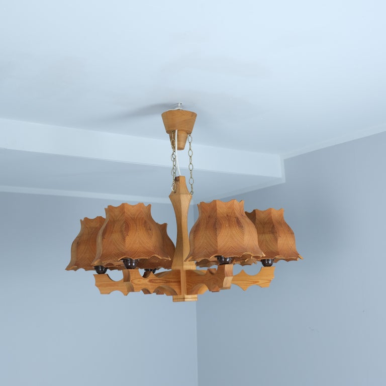 Large Rustic Sculptural Pendant in Pine possibly by Eino Lundholm, Sweden 1970s