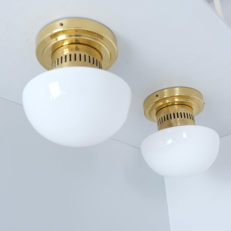 Pair of Bau Flush Mounts model 971-504 in Brass, Klaus Michalik, Orno 1980s