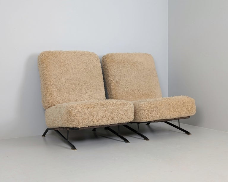 Pair of Commissioned Ilmari Tapiovaara Lounge Chairs, Sheepskin, Merivaara 1950s