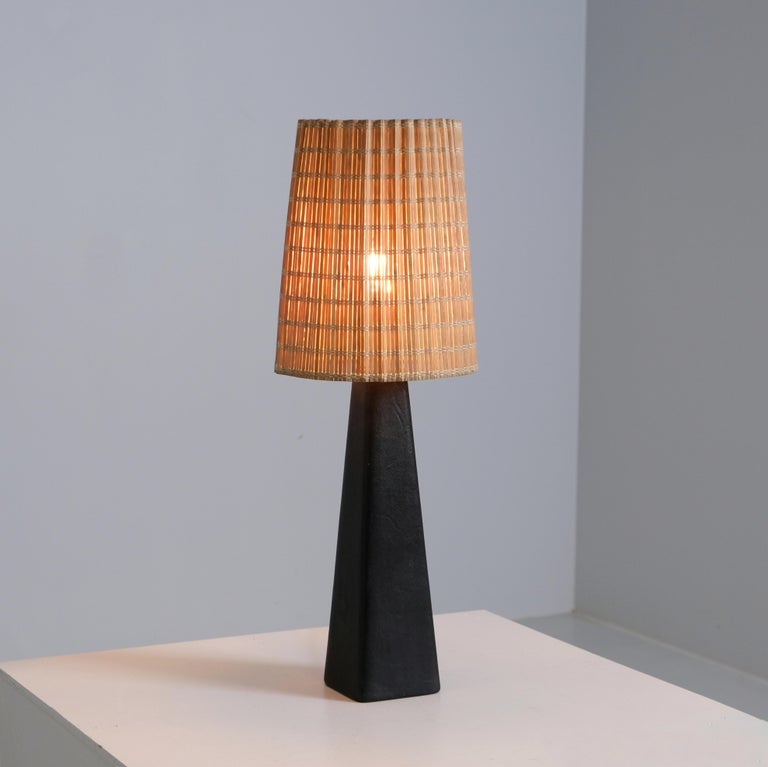 Lisa Johansson-Papé Table Lamp 46-186 LJP in Leather & Rattan, Orno 1950s