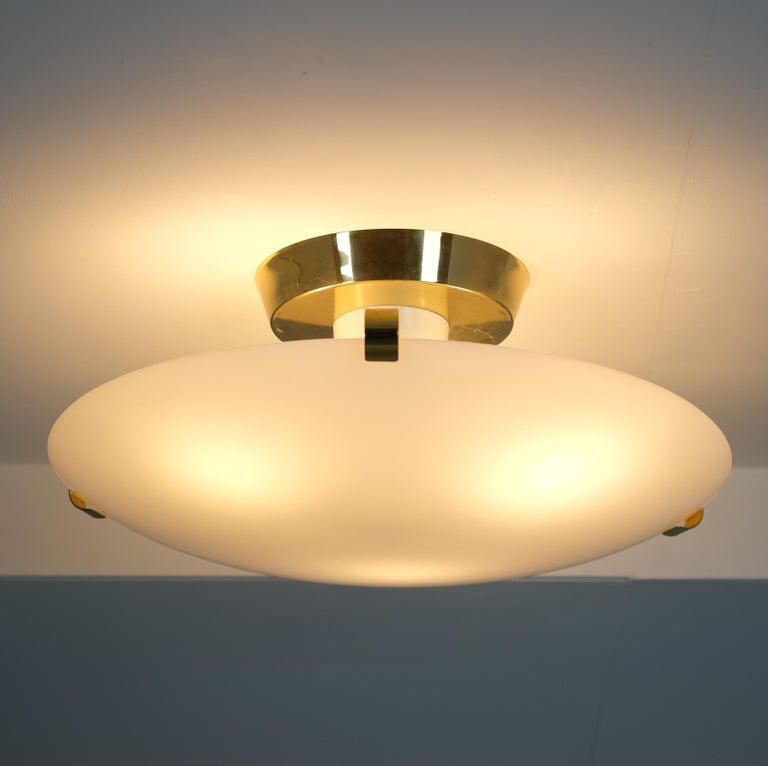 Mid-Century Modern Flushmount Model 27103, Brass & Opaline Glass, Valinte 1960s