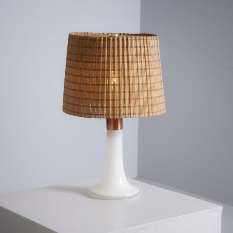 Lisa Johansson-Papé Table Lamp Model 46-017, Copper & Opaline Glass, Orno 1960s