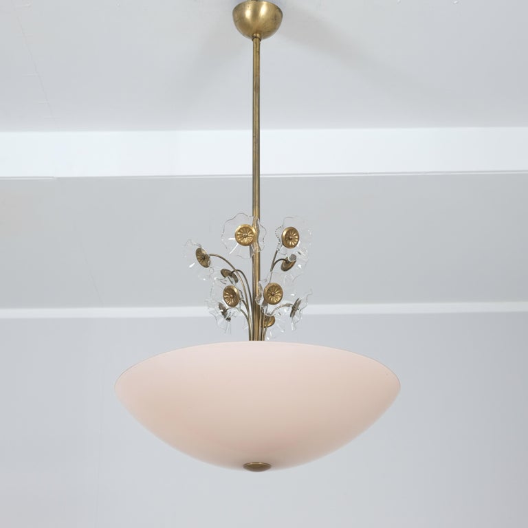 Lisa Johansson-Papé Flower Fountain Pendant in Brass & Colored Glass, Orno 1940s