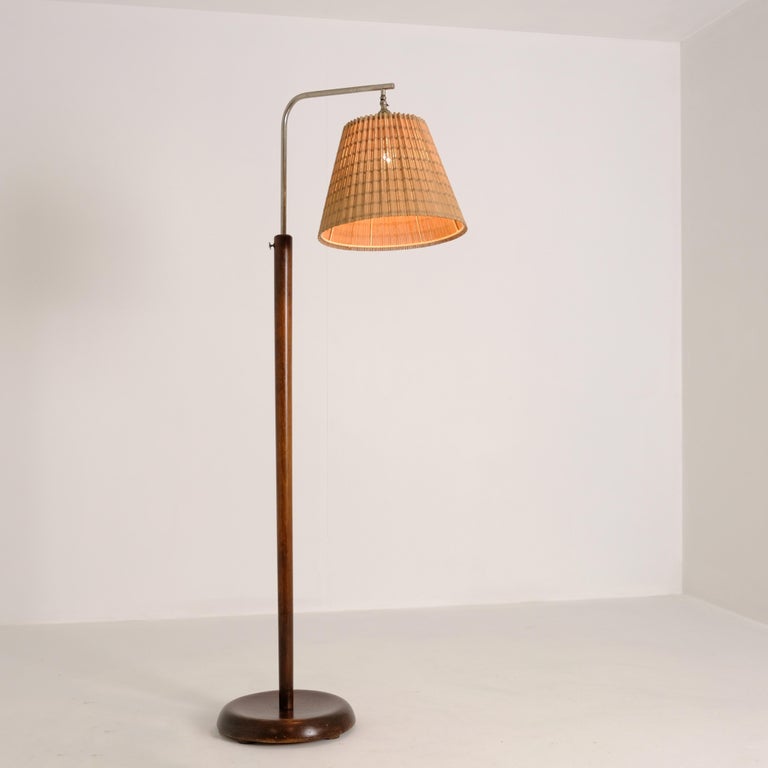 Early Lisa Johansson-Pape Floor Lamp in Birch & Rattan, Orno 1940s