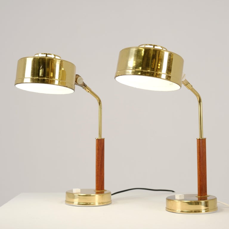 Pair of Table Lamps in Teak & Brass, BJS Skellefteå, Sweden 1960s