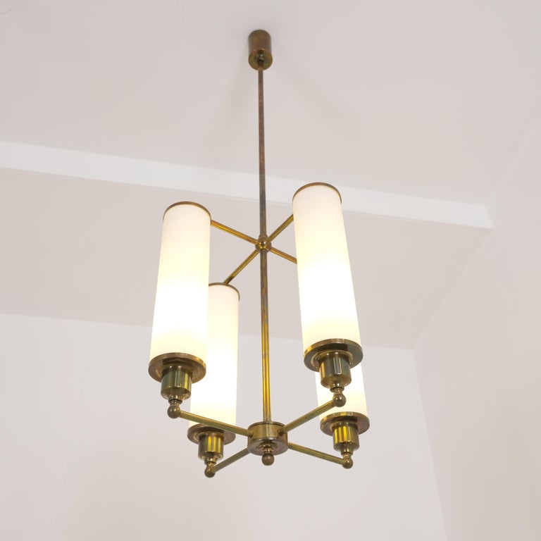 Paavo Tynell Art Deco Pendant Model 1304, Brass & Opaline Glass, Taito 1930s