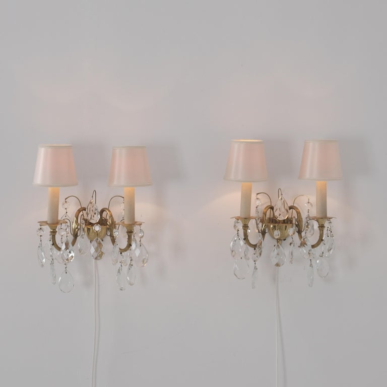 Pair of Vintage Classic Crystal Wall Lamps K8-14, Mauri Almari, Idman 1950s