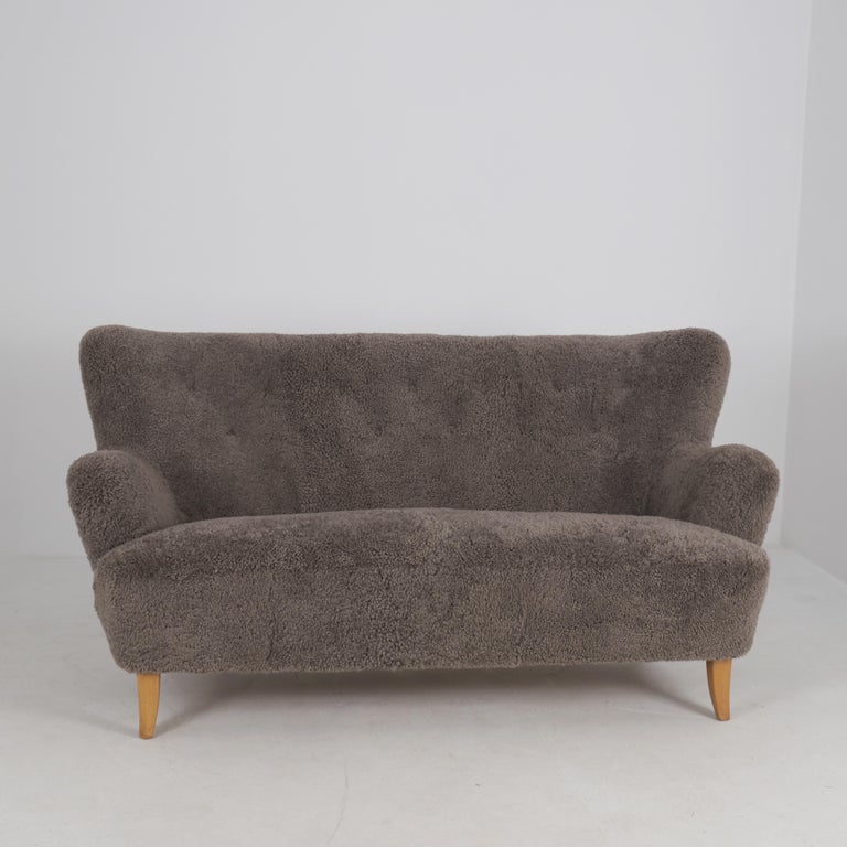 Ilmari Lappalainen Laila Sofa Model 238 in Sheepskin, Asko 1940s