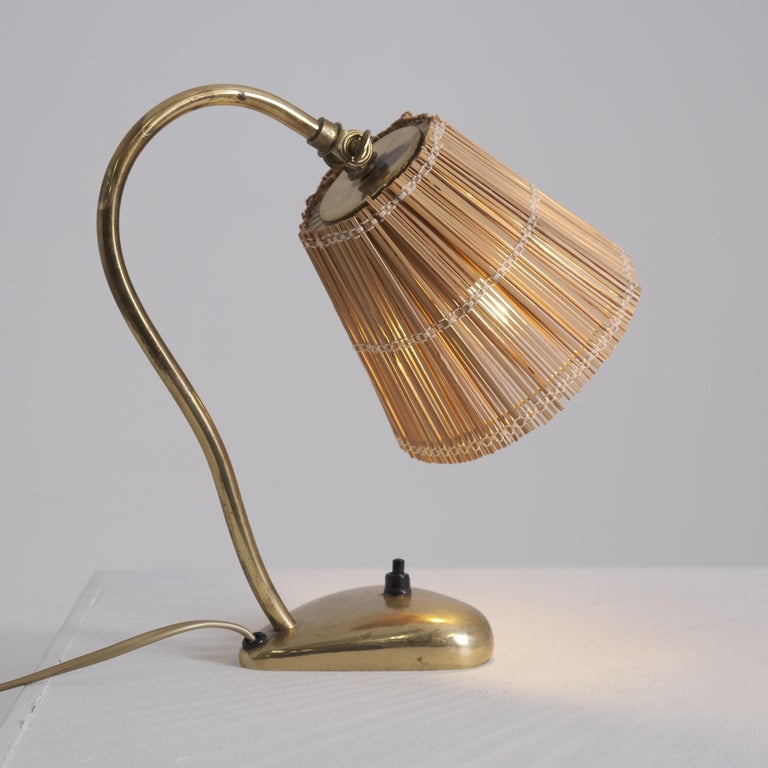 Mid-Century Table / Wall Lamp in Brass and Rattan, Sievä 1950s
