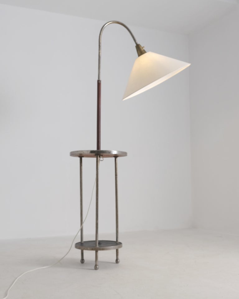 Art Deco Table Floor Lamp, Black, Red & Metal Frame, Finland 1930s
