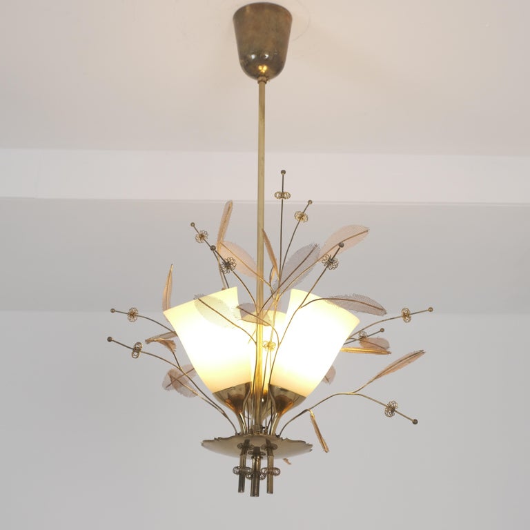 Paavo Tynell Bridal Bouquet Chandelier Model 9029/3, Taito 1950s