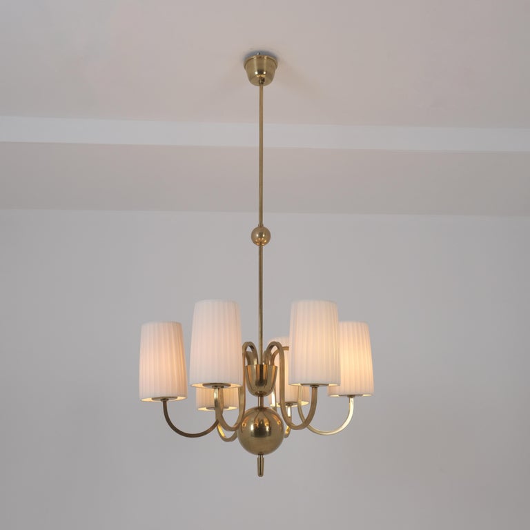 Paavo Tynell Commissioned Chandelier in Brass & Fabric, Taito 1940s